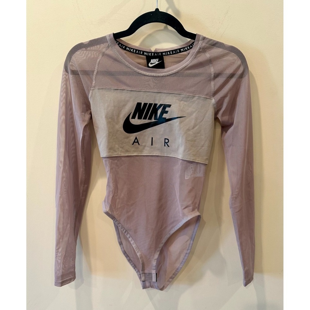 Nike Air Long-Sleeve Mesh Tan Pumice Nude Bodysuit Activewear Urbancore Sz XS‎
